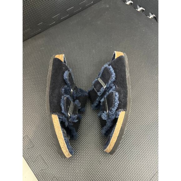 Birkenstock Navy Blue Arizona Shearling Slide Sandal Comfort Casual Boho - Picture 5 of 8